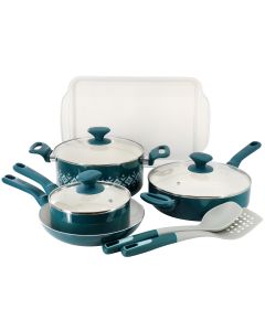 Spice By Tia Mowry 10 Piece Ceramic Nonstick Aluminum Cookware Set in Teal