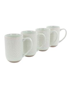 Laurie Gates Madrina 4 Piece 19 Ounce Stoneware Assorted Designs Mug Set in Mint
